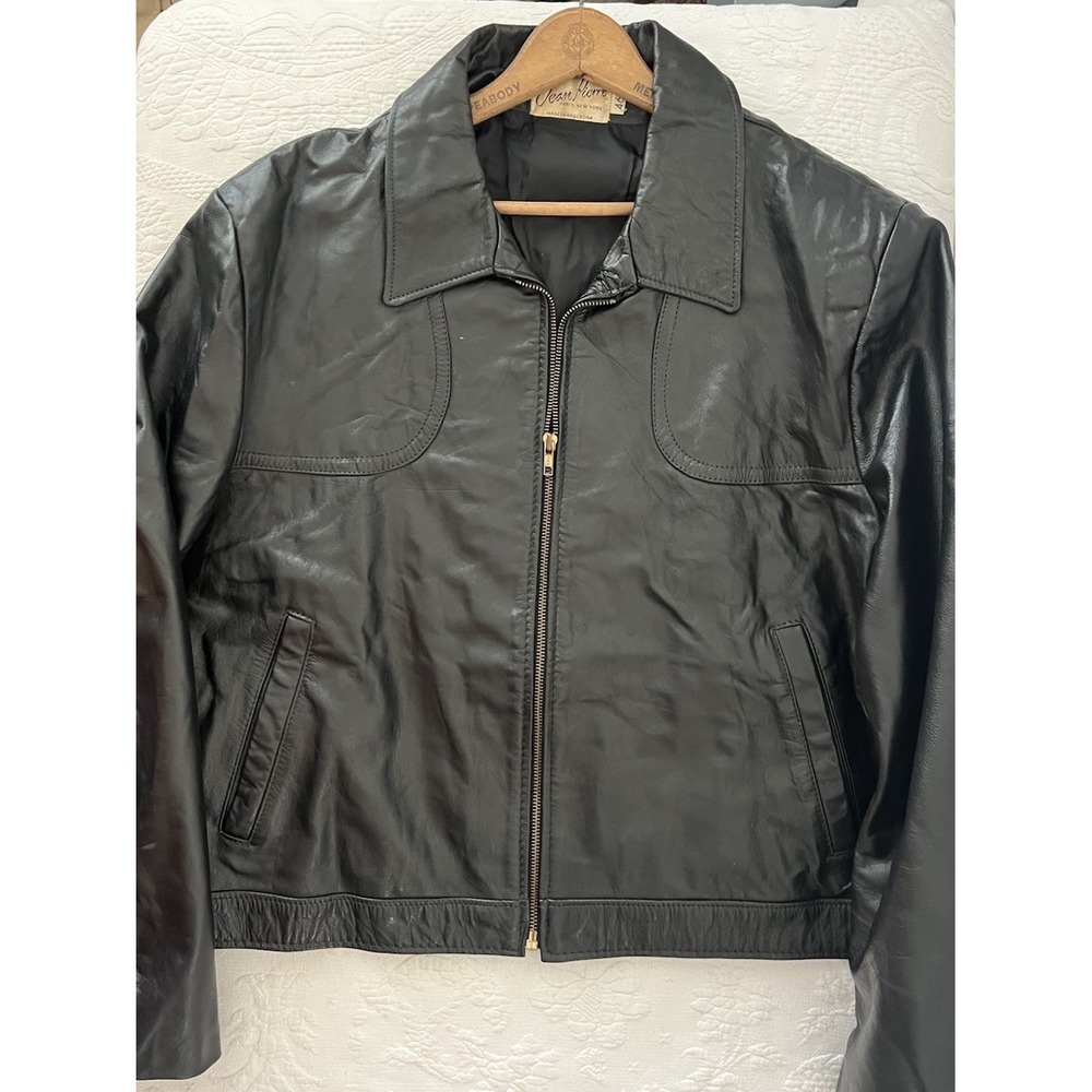 Vintage 70s 80's Jean Pierre Black Lined Leather Biker Bomber Jacket Mens Sz 46